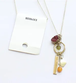 NWT Express Cluster Geode Bead Rhinestone Pendant Necklace Gold / Red 31" + 3" thumbnail 1