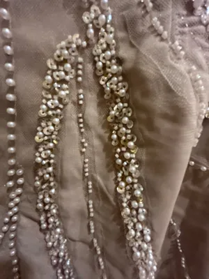Wedding Dress Taupe/Silver& pearl Beaded Formal Gown Dress size 12 thumbnail 15
