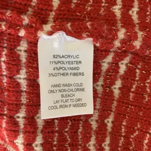Calligraphie Red White Open Knit Cardigan‎ Longline Cozy Women M thumbnail 4