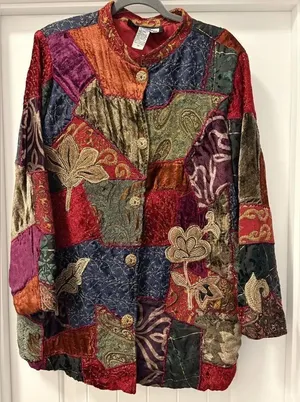 Indigo Moon Vintage Velvet Patchwork Jacket Size 1X Red thumbnail 1