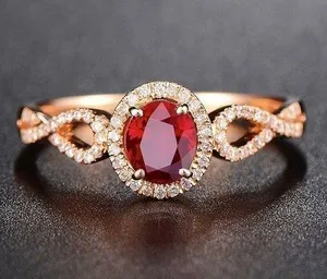 14K Rose Gold Plated Adjustable Birthstone Red Crystal Ruby Ring for Women thumbnail 1