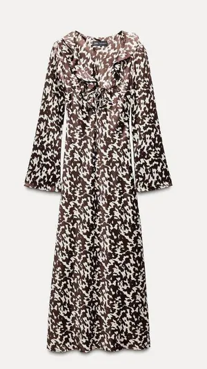 ZARA dress maxi long sleeve prints boho casual brown summer thumbnail 9