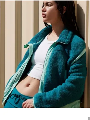 FP Movement by Free People Teal Sherpa Jacket with Mint Trim thumbnail 2