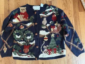 Eagles Eye Collectibles Christmas‎ Sweater Vintage Women's M Owl Bear Santa Bell thumbnail 1