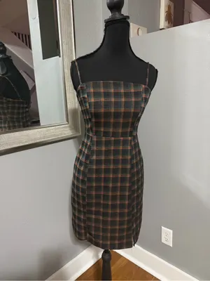 Altar’d State Plaid Academia Old Money Mini Bodycon Tank Dress Size Small thumbnail 2