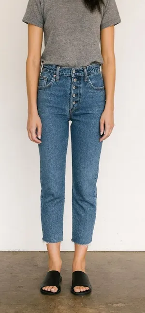 Levi’s medium wash rib age straight Jean non ripped raw hem button fly #759 thumbnail 1