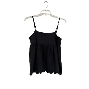Things Between Black Scallop Hem Camisole Top Size M Linen Blend Babydoll Tank thumbnail 2