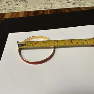 Vintage Crown Trifari Red enamel Gold Tone Bangle Bracelet Signed 8 Inch thumbnail 6