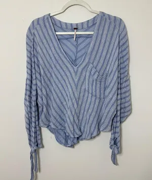 Free People Morning Striped Dolman Top Size Small Blue Minimal Beach Blue Fall thumbnail 2