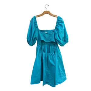 A New Day Teal Puff Sleeve Square Neck Cotton Pocket Mini Dress Size M‎ thumbnail 3