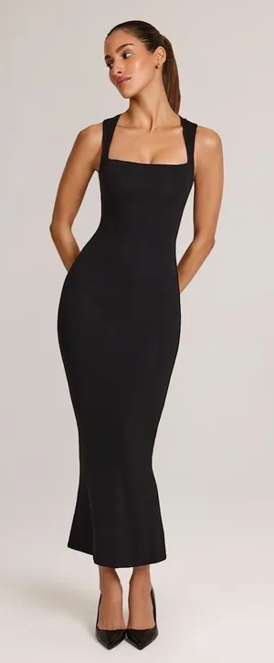 Oh Polly Ainslee Black Modal Square Neck Bodycon Midi‎ Dress NWT Size US 2 thumbnail 1