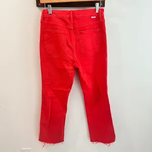 Daze Denim Just Right High Rise Straight Leg Jeans Cherry Red Raw Hem Size 27 thumbnail 4