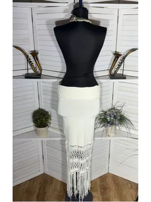 Vintage Y2K cotton knit dress strapless fringes boho coquette coastal cowgirl S thumbnail 13