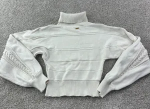 Guess Cream‎ Knit Turtleneck Sweater Balloon Sleeve Cable Knit Casual Retro VTG thumbnail 1