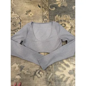 Alo Ribbed Long Sleeve Crop Top Grey Sz S NEW thumbnail 9