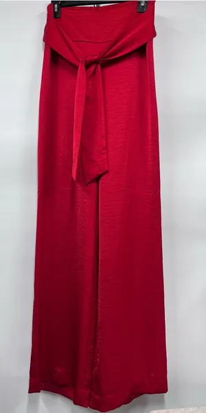 Express Super High Rise Trouser w/waist Tie Red Satin size s wide leg see descri thumbnail 1