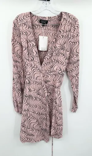 & Other Stories NWT Pink and Black Long Sleeve Wrap‎ Dress Size 10 thumbnail 1