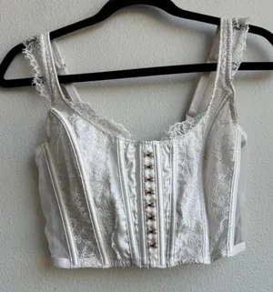 Victoria's Secret Dream Angels Unlined Lace Up Corset Top White Size Small DD thumbnail 1