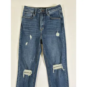 Risen Los Angeles Womens Distressed Straight Leg Jeans Medium Wash Raw Hem 5 thumbnail 2