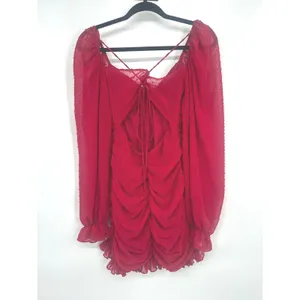 Lucy In The Sky Mini Dress S Red Ruched Swiss Dot Open Back Sexy Party Romantic thumbnail 4