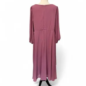 Midi Dress 2X 2XL Mauve Pink V Neck Chiffon Bodice Wedding Cocktail Asymmetrical thumbnail 5