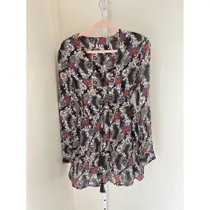 Free People Womens Small Black Stealing Fire‎ Henley Dress Floral Long Sleeve thumbnail 2