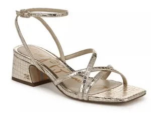 NIB Sam Edelman Whitley Ankle Strap Sandals Size 8 Gold Croc Embossed thumbnail 1