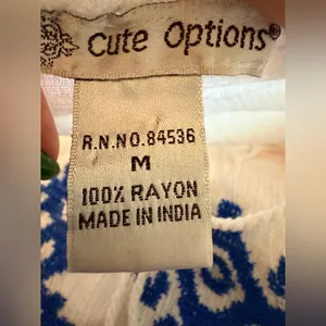 Cute Options White Gauze Tunic Drew with Blue Embroidery thumbnail 4