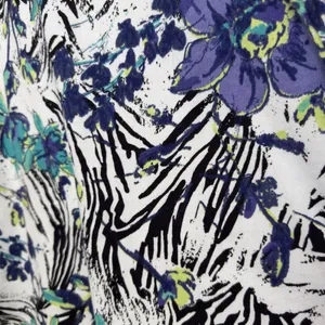 Hot Cotton Women Floral Zebra Print 3/4 Sleeve‎ Top White Purple Large Artsy thumbnail 6