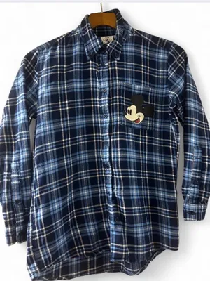 Disney Forever 21 Collab Blue Plaid Button-Down Shirt with Mickey Mouse thumbnail 1