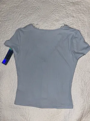 Baby blue ribbed button down baby tee Size M thumbnail 3