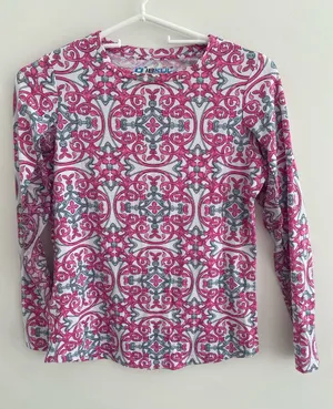 IBKUL Alice Pink Charcoal L/S Crew w Mesh Top Tee UPF50 Size XS thumbnail 1