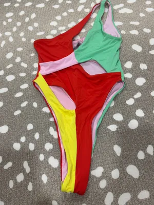 ONEONE Shirly One Piece Swimsuit colorful free people high leg asymmetrical neon thumbnail 7