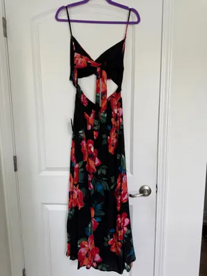 Lulus Tropical Blooms Black Floral Tie-Back Cutout Maxi Dress | NWT thumbnail 7