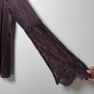 Very J Women Velour Lace Top Top Small Brown‎ Flare Western Boho Peasant thumbnail 5