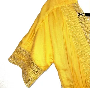 Altar’d State Crochet Wrap Mini Dress Yellow Belted V-neck thumbnail 3
