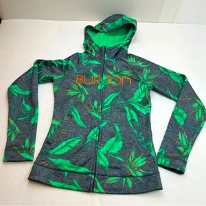 BURTON WB Peak Hoodie Dry-ride Dark Ash Hawaiian‎ Full Zip Hooded Jacket Size XS thumbnail 1