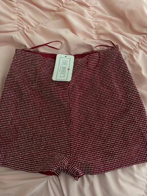 Burgundy Boutique Rhinestone Zip Shorts thumbnail 2