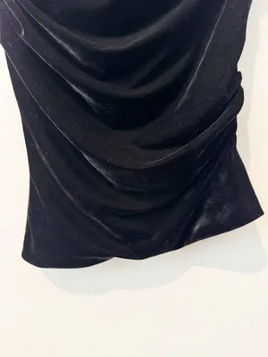 Lovers Friends Willa Top Size Small Black Velvet Asymmetric Ruched Mob Wife Chic thumbnail 6