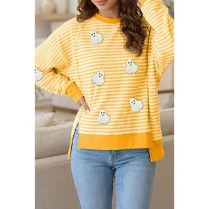 Stripe Halloween Ghost Patch Round Neck Long Sleeve Top thumbnail 3