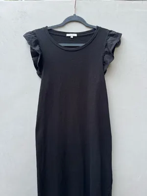 Z Supply Blakely Slub Ruffle Midi Maxi Dress Black 100% Cotton Side Slit M thumbnail 4