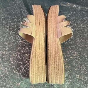 Madden NYC Cream Bone Chain Espadrille Platform Slide Sandals Cottagecore NEW 9 thumbnail 6