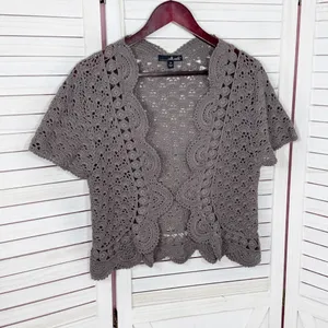 Willi Smith‎ Boho Cottage Crochet Cardigan Shrug Sweater Taupe Medium thumbnail 7
