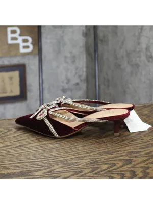 NWT A New Day Gwen Rhinestone Bow Velvet Mule Heels 94656737 Burgundy Red 7M thumbnail 3