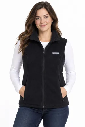 Columbia Women’s Fleece Vest Size L Black Full Zip Outdoor Hiking Pockets thumbnail 1