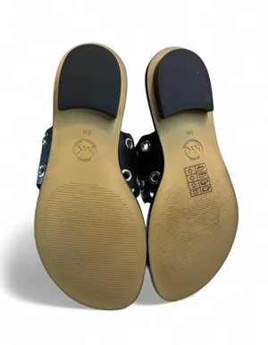 Michael Kors Patty Flat Thong Sandals leather Grommet silver toe ring black thumbnail 3