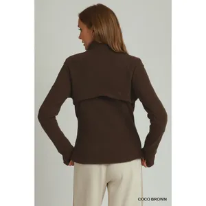 Umgee Soft Fleece Full Zip Jacket‎ With Pockets - Coco Brown - Large thumbnail 3