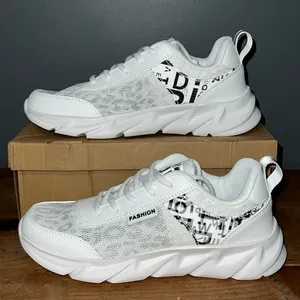 FASHION women’s casual walking shoes black white mesh layer over animal print thumbnail 8