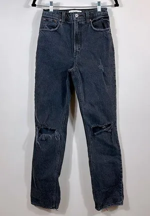 Abercrombie Distress 90s Straight Ultra High Rise Women Black Jeans Size 24 /00L thumbnail 1
