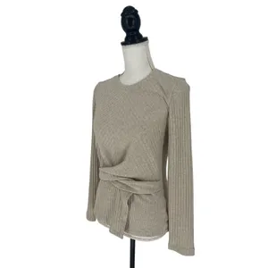 Tanya Taylor Kelsey Rib Knit Twist Front Long Sleeve Top‎ Beige M thumbnail 8